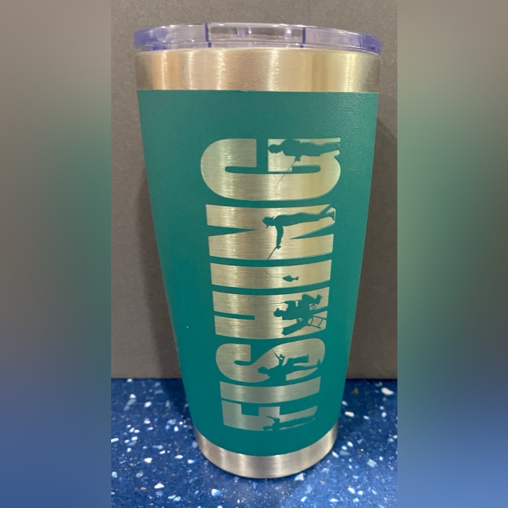20 oz green tumbler! Laser engraved!